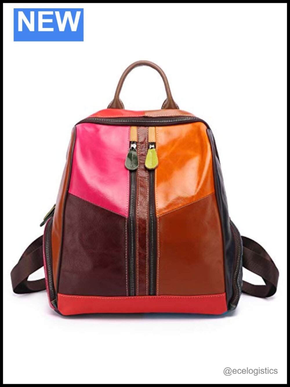 Genuine Leather Patchwork Backpack Women Travel Daypack Bohemian